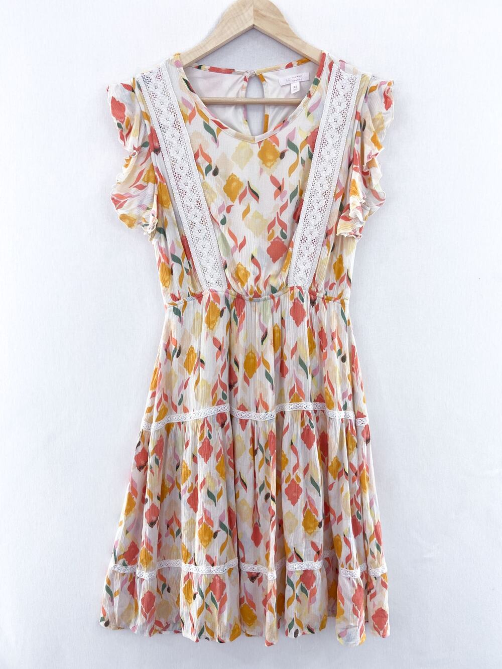 Lauren Conrad Tiered Crochet Dress XS Flutter Sleeve Summer Boho
